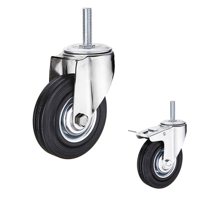 85mm Rubber Casters Swivel Threaded Stem 110lbs Capacity