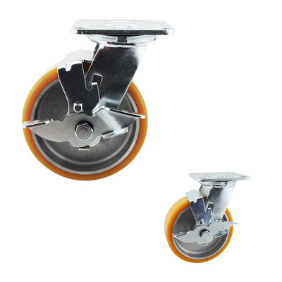 YLcaster Offers 200kg Yellow PU Wheel Aluminium Core Plate Swivel Side Brake Heavy Duty Casters