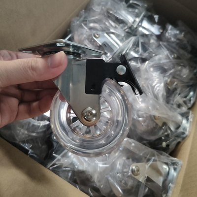 3" Clear PU Wheel Soft Casters For Chairs Threaded Stem Swivel Castors