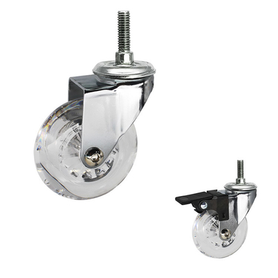 3" Clear PU Wheel Soft Casters For Chairs Threaded Stem Swivel Castors