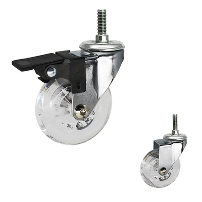 3" Clear PU Wheel Soft Casters For Chairs Threaded Stem Swivel Castors