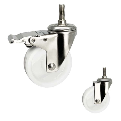 100mm Stainless Steel Casters White Nylon Threaded Stem Swivel 242lbs Load