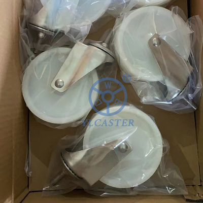 100mm Stainless Steel Casters White Nylon Threaded Stem Swivel 242lbs Load