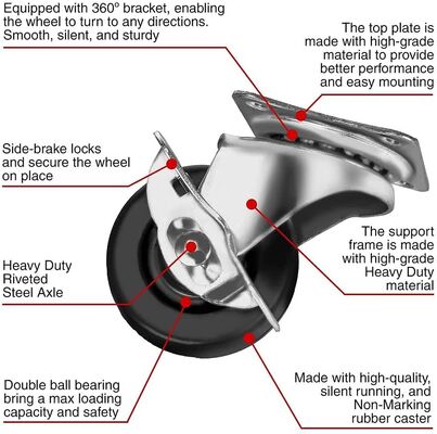 Roulettes en nylon à plateau avec roulement à billes et roue à noyau plein, solutions de mobilité durables de qualité industrielle et robustes