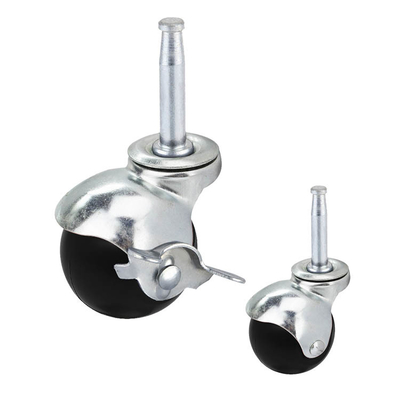 50mm Long Stem Black PP Swivel Ball Furniture Casters With Side Brake