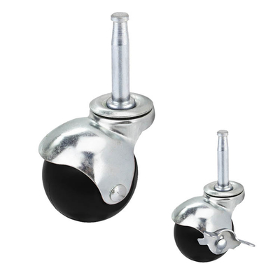 50mm Long Stem Black PP Swivel Ball Furniture Casters With Side Brake