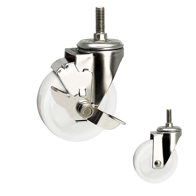 100mm Stainless Steel Casters White Nylon Threaded Stem Swivel 242lbs Load